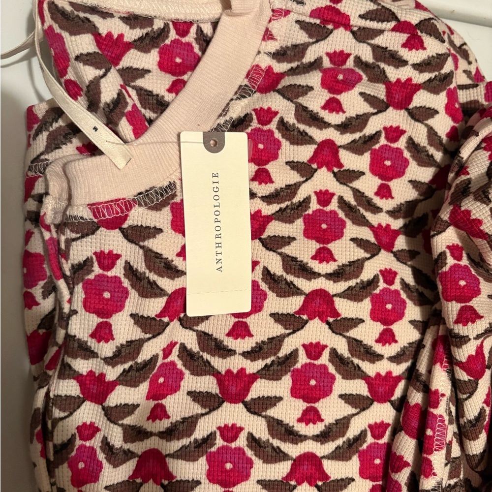 Anthropologie Floral Waffle Knit Pajama pants & top NWT m&s RUNS LARGE